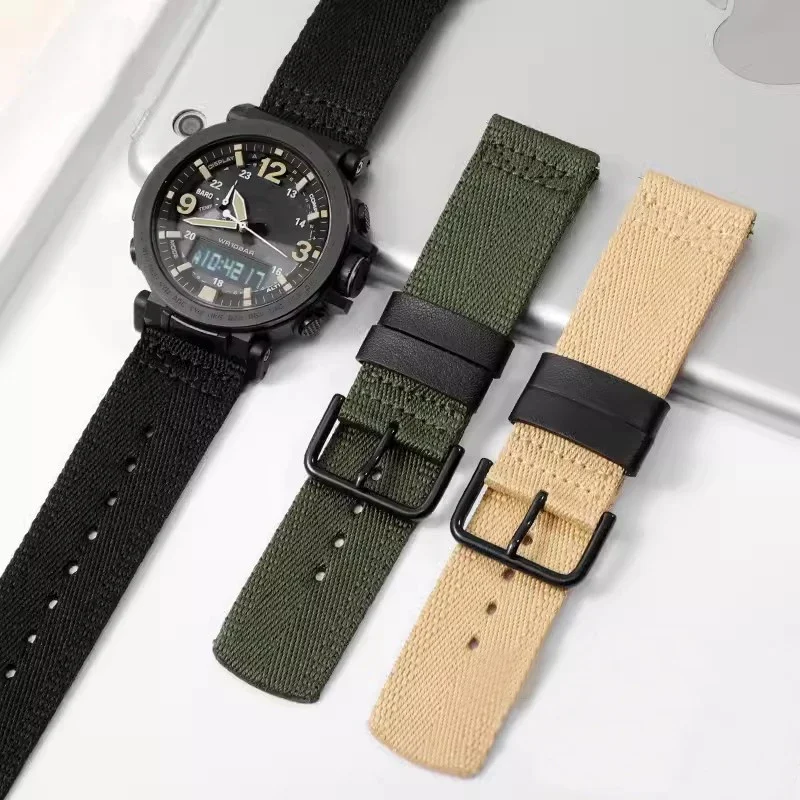 Canvas Nylon Watch Strap for Casio Quick Release Anti-Allergy Army Green Khaki PRG-600YB PRW-6600 PRG-650 Men's 24mm