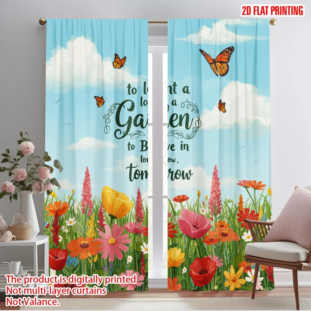 

2pcs 2D flat printing Drapes Plant Garden Believe Tomorrow Fabric Without Electricity Party Decorations for Photo Booths &