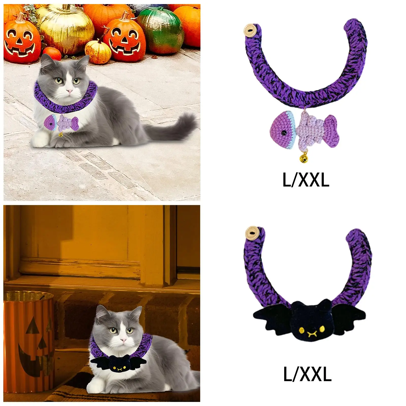 Knitted Cats Collar Halloween Themed for Pet Birthday Gift Photo Props Party