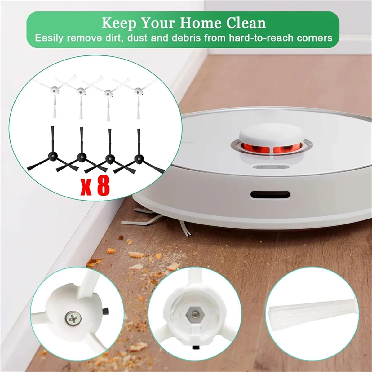 FZFZ 8 peças de acessórios de escova lateral para peças de reposição de aspirador de pó robô Q /P10, escova lateral preta e branca