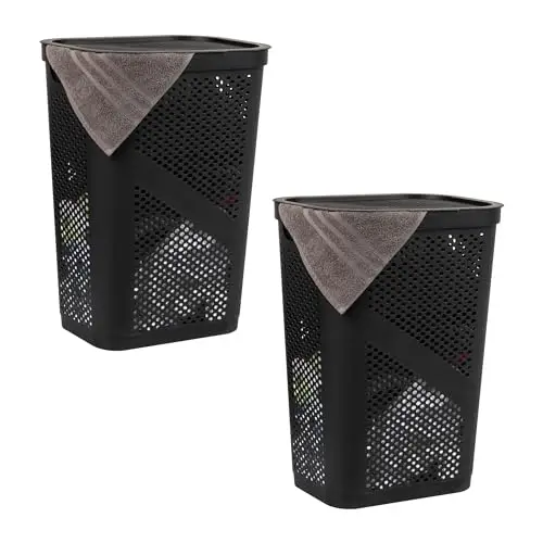 

Корзина для белья Mind Reader 60L Slim, с крышкой, вентилируемая, пластиковая, набор из 2 штук, черная