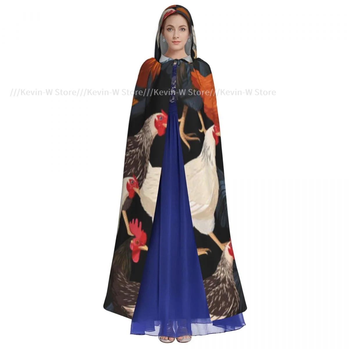 Unisex Adult Colorful Hens Pattern Cloak with Hood Long Witch Costume Cosplay