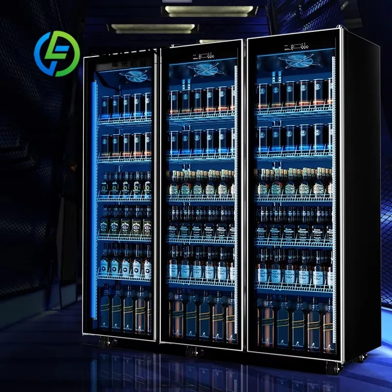 Upright Drink Showcase Refrigerator, 3 Adjustable Shelves, Led Light, Low Energy Consumption For Cafe And Bar Beverage Display