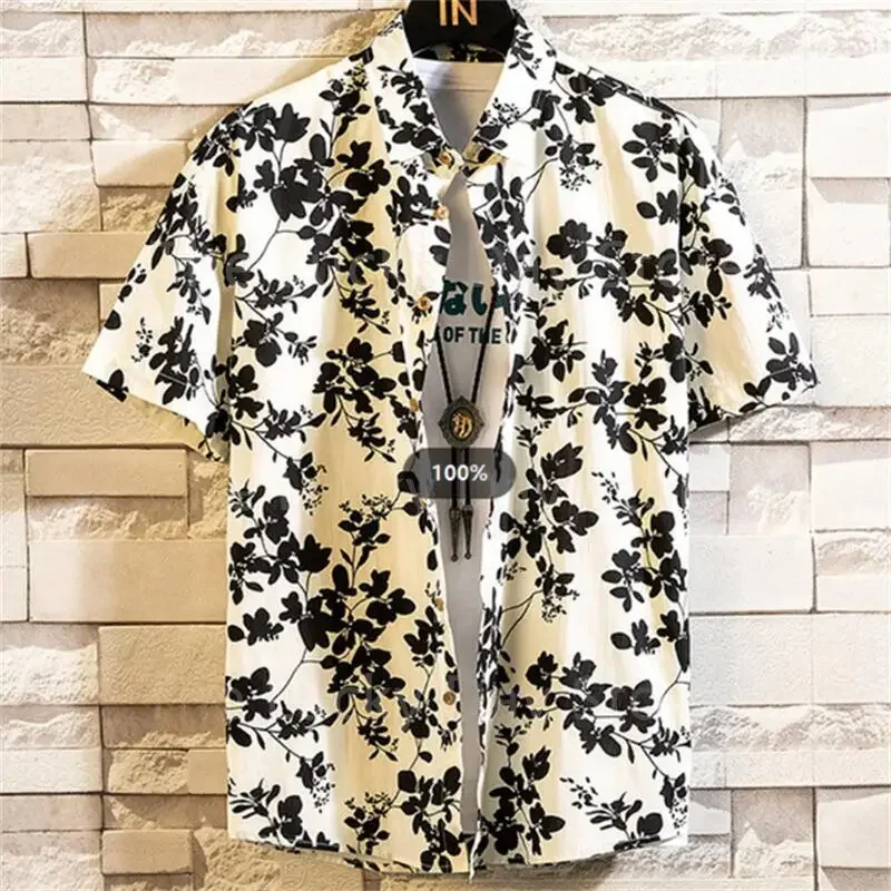 Flower Pattern Hawaiian Shirt Men\'s Exquisite 3D Print Blouse Casual Harajuku Summer Loose Aloha Shirts Short Sleeve Lapel Tops