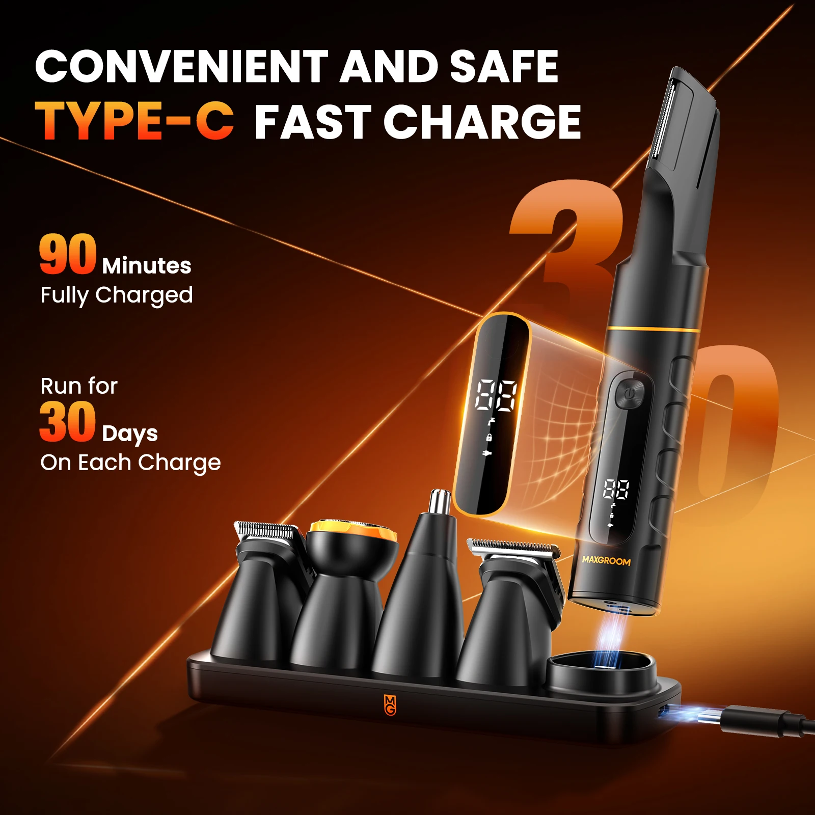 

MAXGROOM New 4 in 1 Body Hair Trimmer Kit for Men Pubic Hair Shaver Nose Beard Trimmer Electric IPX6 Waterproof Groin Shaver