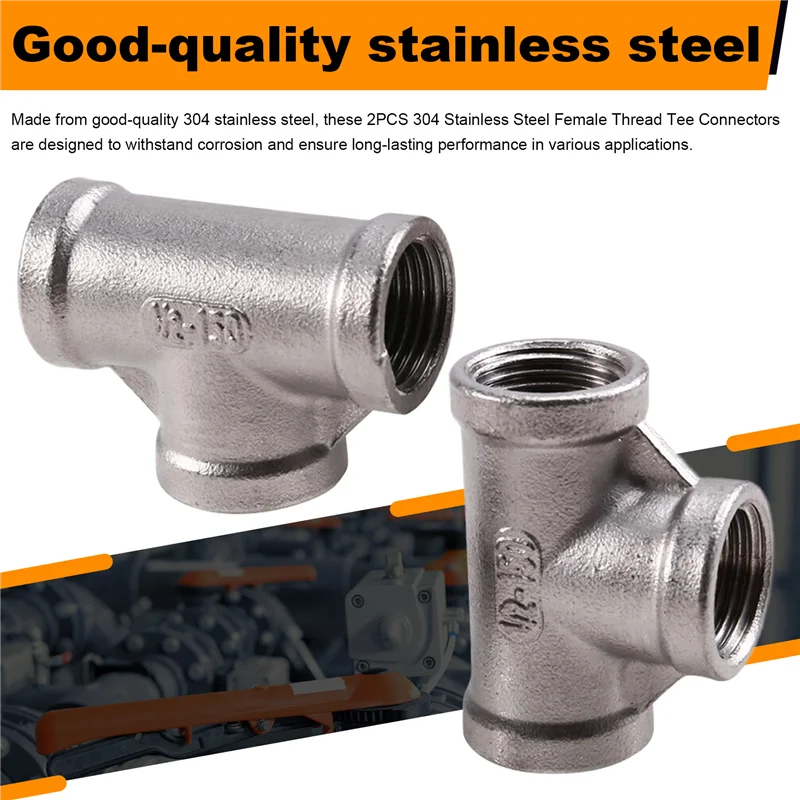 T98C-2PCS Fitting 1/2" Innengewinde T-Stück BSPT Rohrverbinder Fitting 1/2" BSPT Rohrverbinder