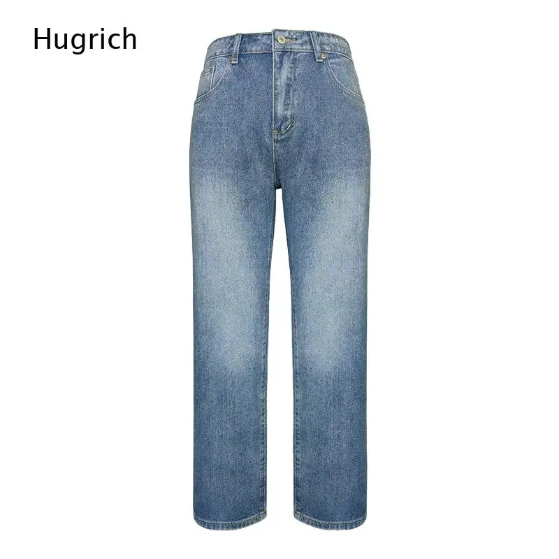 Women Mid Rise Straight Leg Denim Pants Medium Light Wash Classic Five Pocket Loose Casual Full Length Daily Jeans