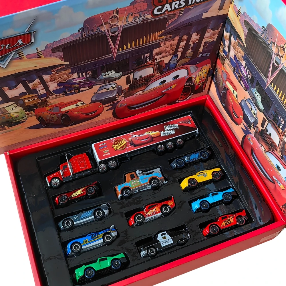 

Хит продаж, 12 шт., автомобили Disney Pixar, подарочная коробка, металлическая литая под давлением молния McQueen, модель автомобиля, игрушка Джексон, дядя, грузовик, игрушки на день рождения для мальчика