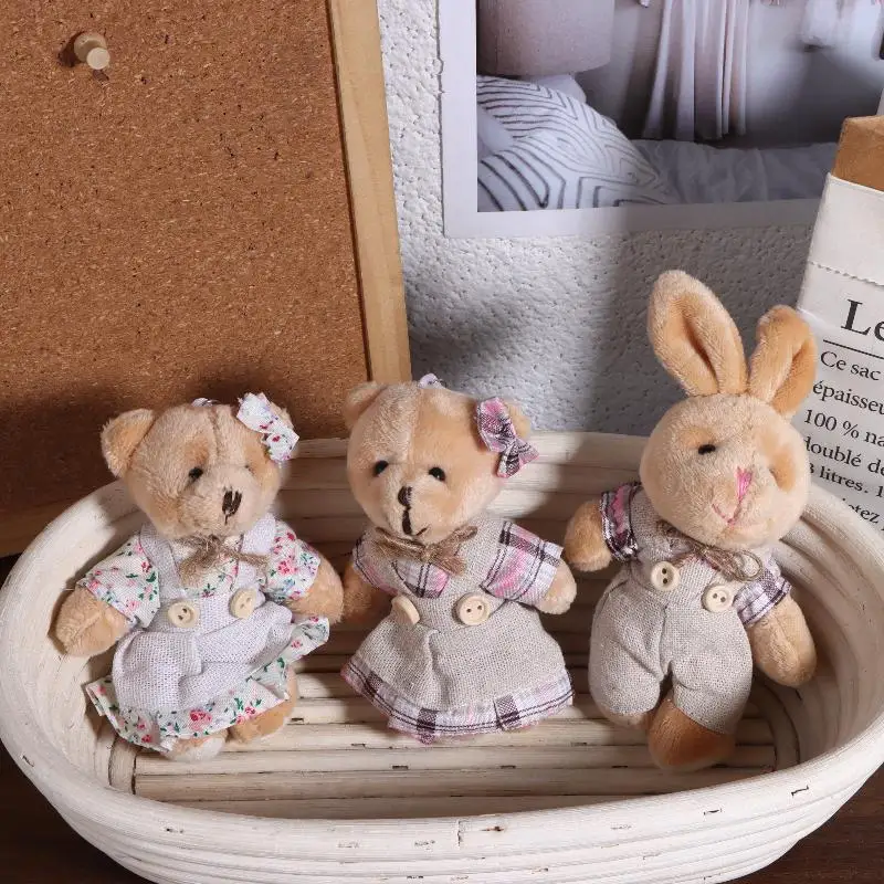 Kleine beer en konijn pluche pop sleutelhanger gevuld konijn pop sleutelhanger paar tas hanger rugzak hangende decoratie cadeau