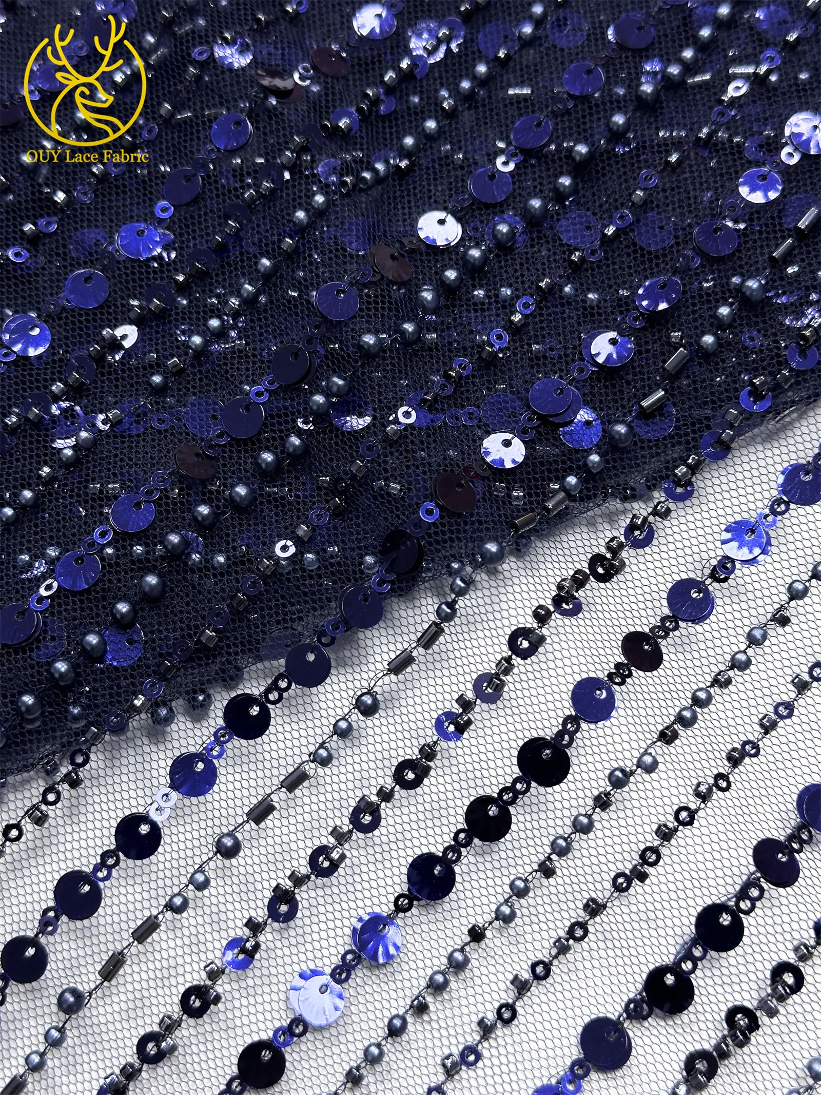 Luxuriöser afrikanischer Perlen-Mesh-Spitzenstoff 2026, französischer nigerianischer Pailletten-Tüll-Spitzenstoff für Damen, Brautkleid, Hochzeitskleid, zum Nähen – Detail 15