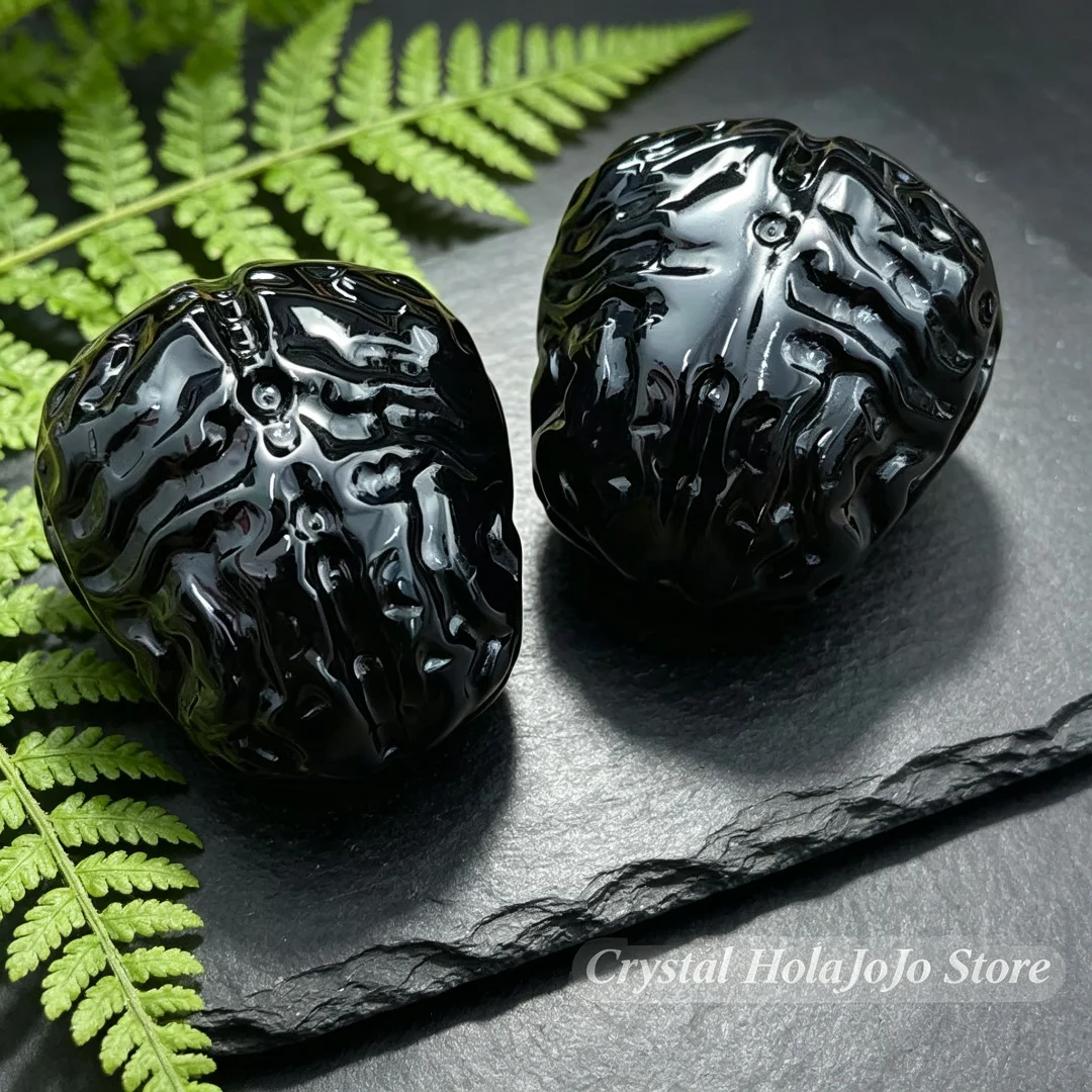 Black Obsidian Brain Crystal Carving 6cm Natural Stone Head Sculpture Healing Crystal Gothic Home Decor Meditation Reiki Gift