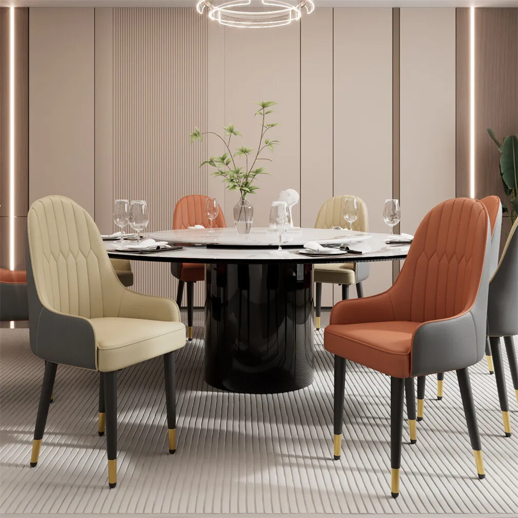 2PCS All High-end Dining Chairs Faux Leather Kitchen Chair Upholstered Padded Seat Solid Metal Leg for Island Restaurant