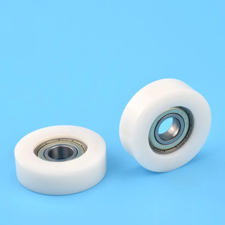 1pc 12*45*14mm Flat Roller Embedded 6001zz Bearing wheel Plastic Wrap  Nylon/POM Passive pulley