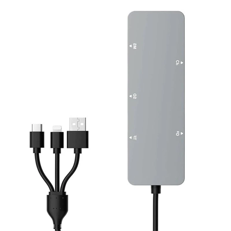 ULBS Multifunction 5 In 1 Aluminum Card Reader For SD/TF/CF/MS/XD With USB-C/Lightning/USB-A For Smartphones Laptops