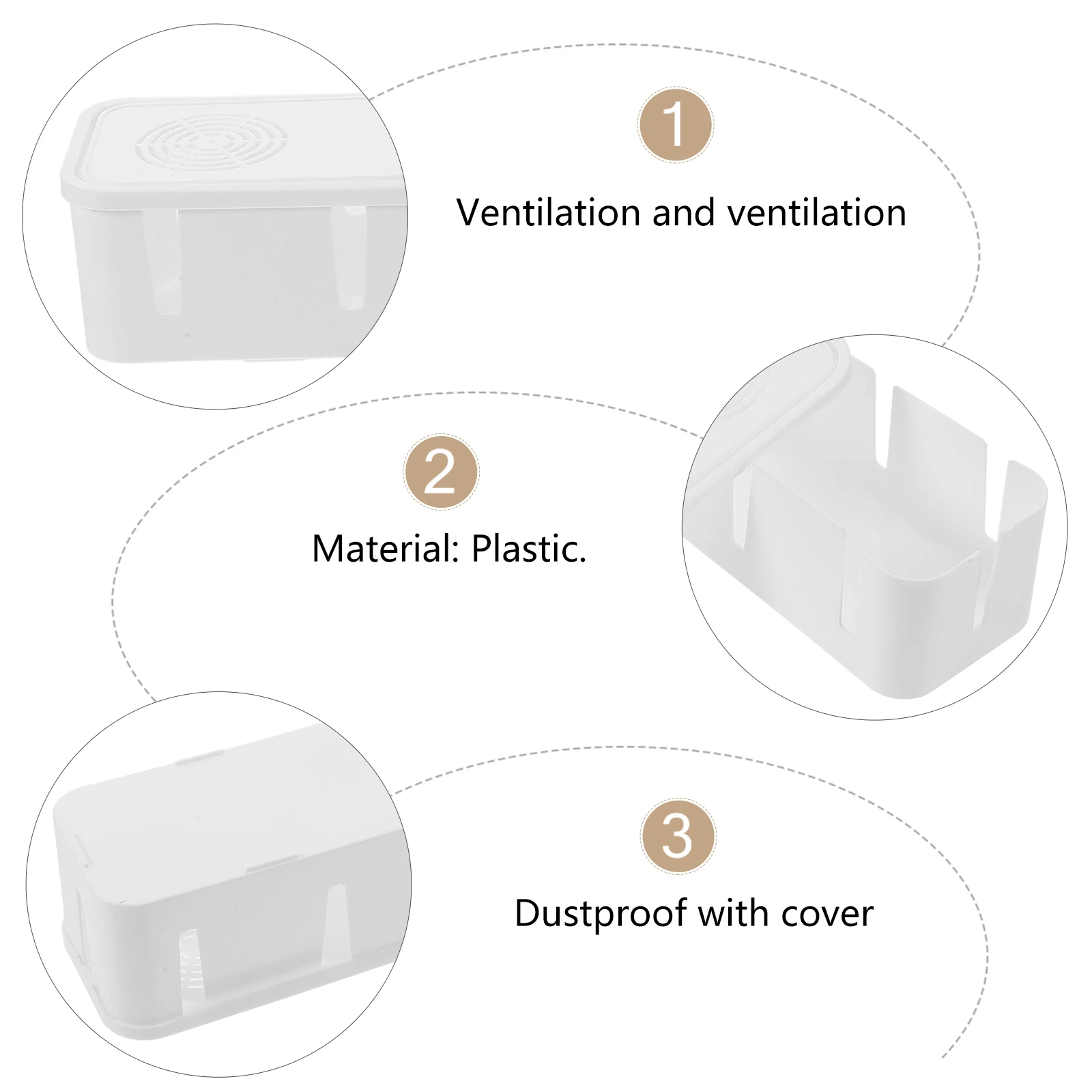 

2Pcs Cord Storage Box Wire Organizer Cable Management Holder White Multifaceted Hollow Design Ventilated Lid