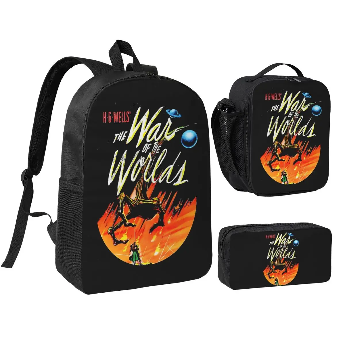

War Of The Worlds Backpack Boys Girls BookBag School Bag Shoulder Bags 3ps Insulated Lunch Bag Pencil Case