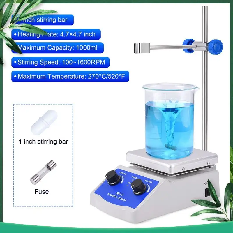 

(NEW) Magnetic Stirrer Hot Plate With Thermometer,2000ML Mixing Capacity Magnetic Hotplate Stirrer With Stir Bar Stand US Plug
