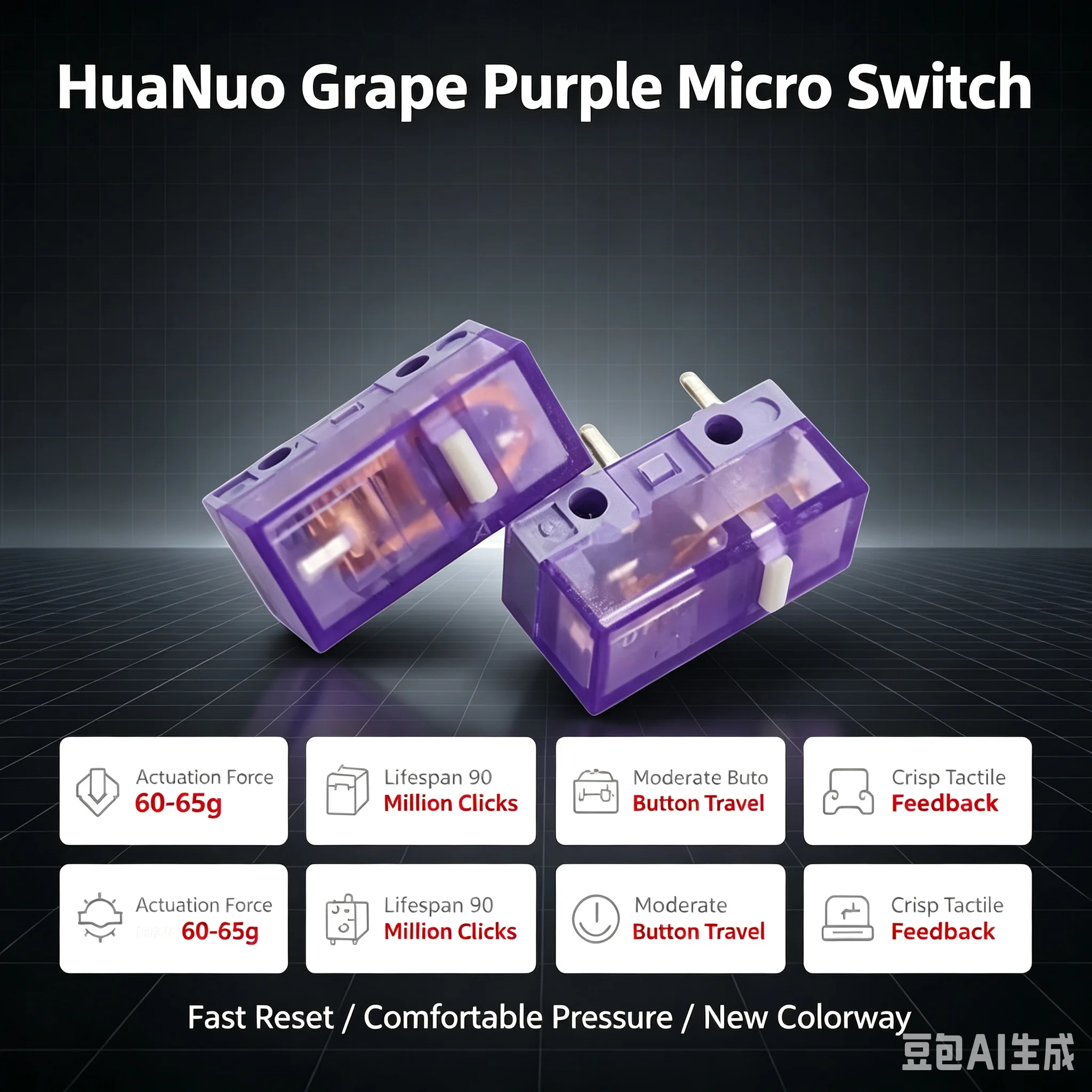 2pcs-10Pcs HUANO Transparent Green Yellow Purple micro Switch 90 Million Click Lifespan Computer Mouse Microswitch Button