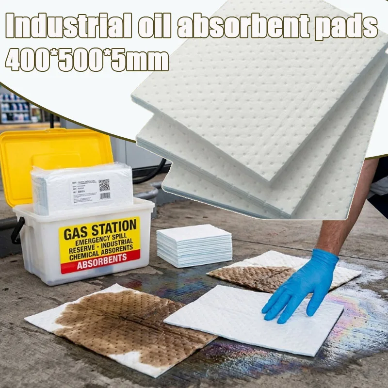 1-10PCS 40cmx50cm White Oil Absorbent Pad Hydrophobic Heavy Duty for Factory Workshop Leak & Drip Absorbing Mat