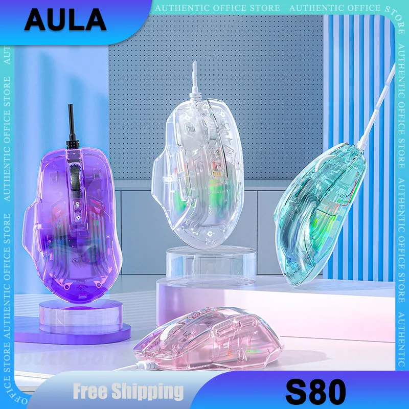 

AULA S80 Mouse Gamer USB Wired Mouse 7 Button 7200DPI Lightweight Transparent Ergonomic Computer Office Gamer Mice For PC Laptop