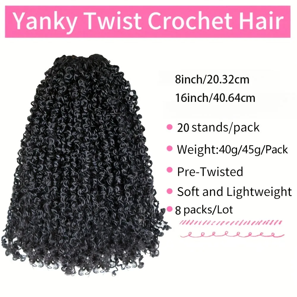 Yanky Twist Crochet Hair 16 Inch 8 Packs 20 Strands/Pack Pre-looped Synthetic Braiding Hair Fluffy Spring Mini Twist Passion Twist 3 Tones Ombre Brown 1B/30/27 Crochet Braids Hair Extensions for Women