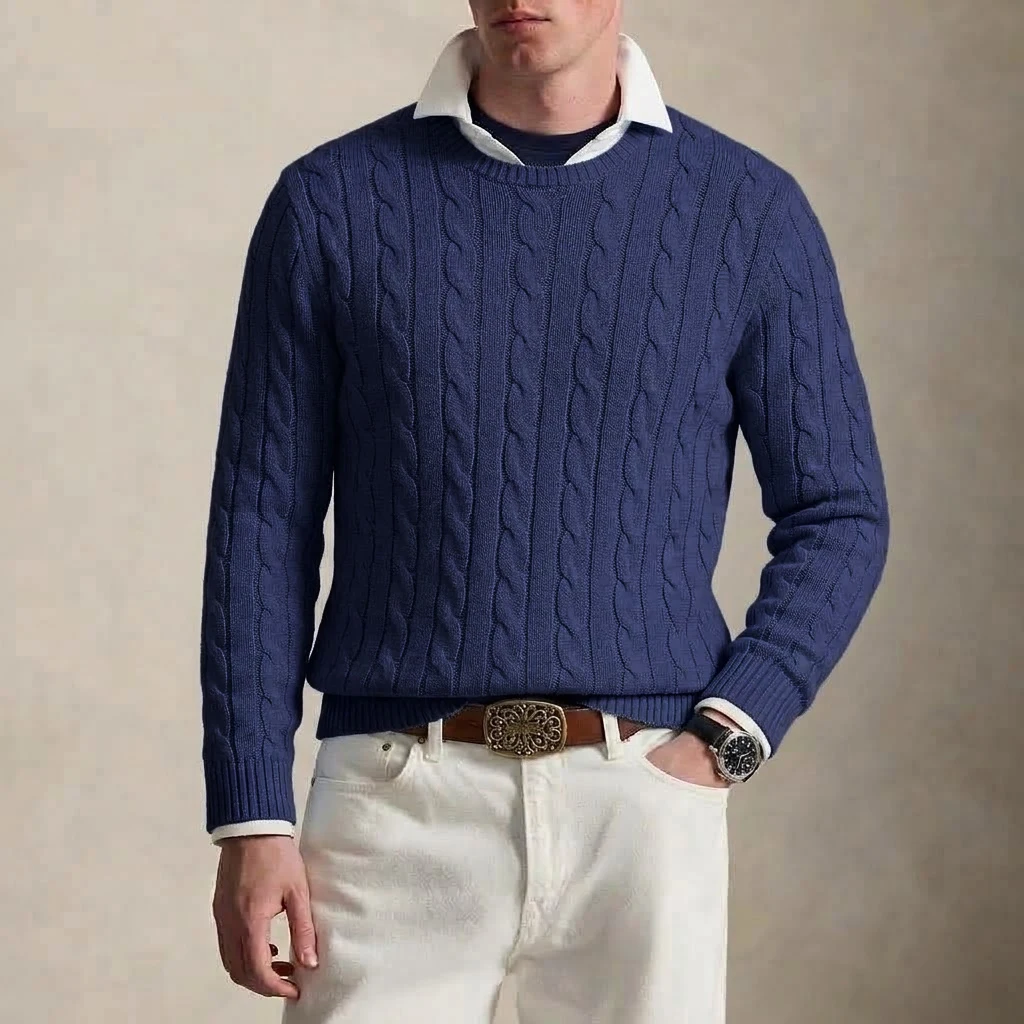 Herren-Pullover im Vintage-Stil mit Zopfmuster, Rundhalsausschnitt, Herbst, Langarm, Strickoberteil, lässig, Business, warm, Winterpullover, Kleidung – Detail 3