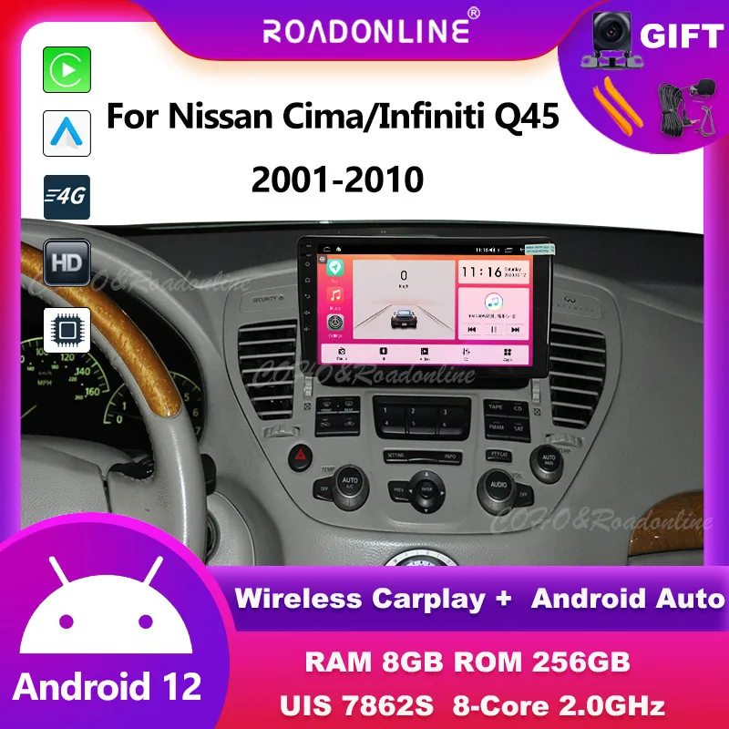 

For Nissan Cima/Infiniti Q45 2001-2010 9'' Android 12 Octa Core 1920*720 8+256G Gps Autoradio Car Multimedia Player