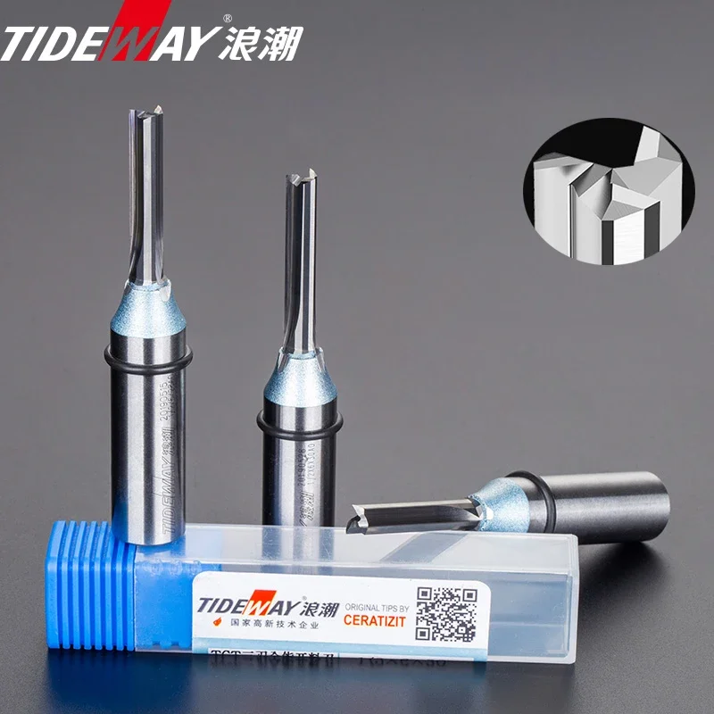 Tideway 3 Blades TCT Straight Router Bit for Wood Solid Carbide Woodworking 3 Flutes Almighty Slotting Cutting for Hard Wood MDF