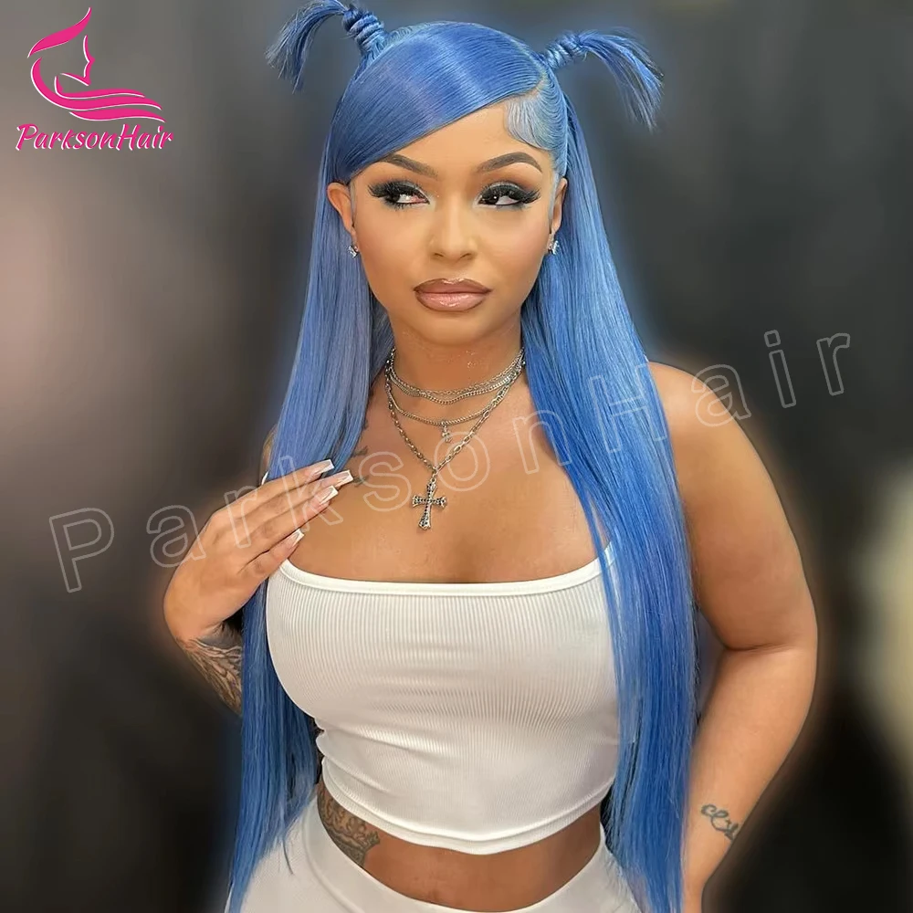 Light Blue 13x4 13x6 Transparent Lace Frontal Wig Brazilian Straight 613 Colored Human Hair T Part Lace Front Wigs Pre Plcuked