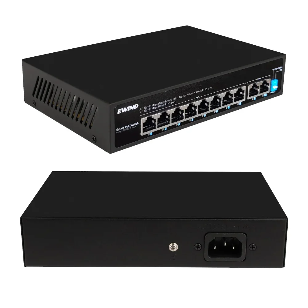 Ewind 10-Port Gigabit Switch with 8-PoE and 2-RJ45 for Uplink Unmanaged Plug and Play