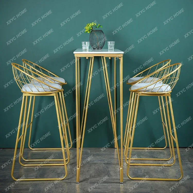 

Nordic Bar Stools Simple Bar Chairs Luxury Wrought Iron Backrest Chair Gold High Stool Modern Restaurant Furniture Bar Stool