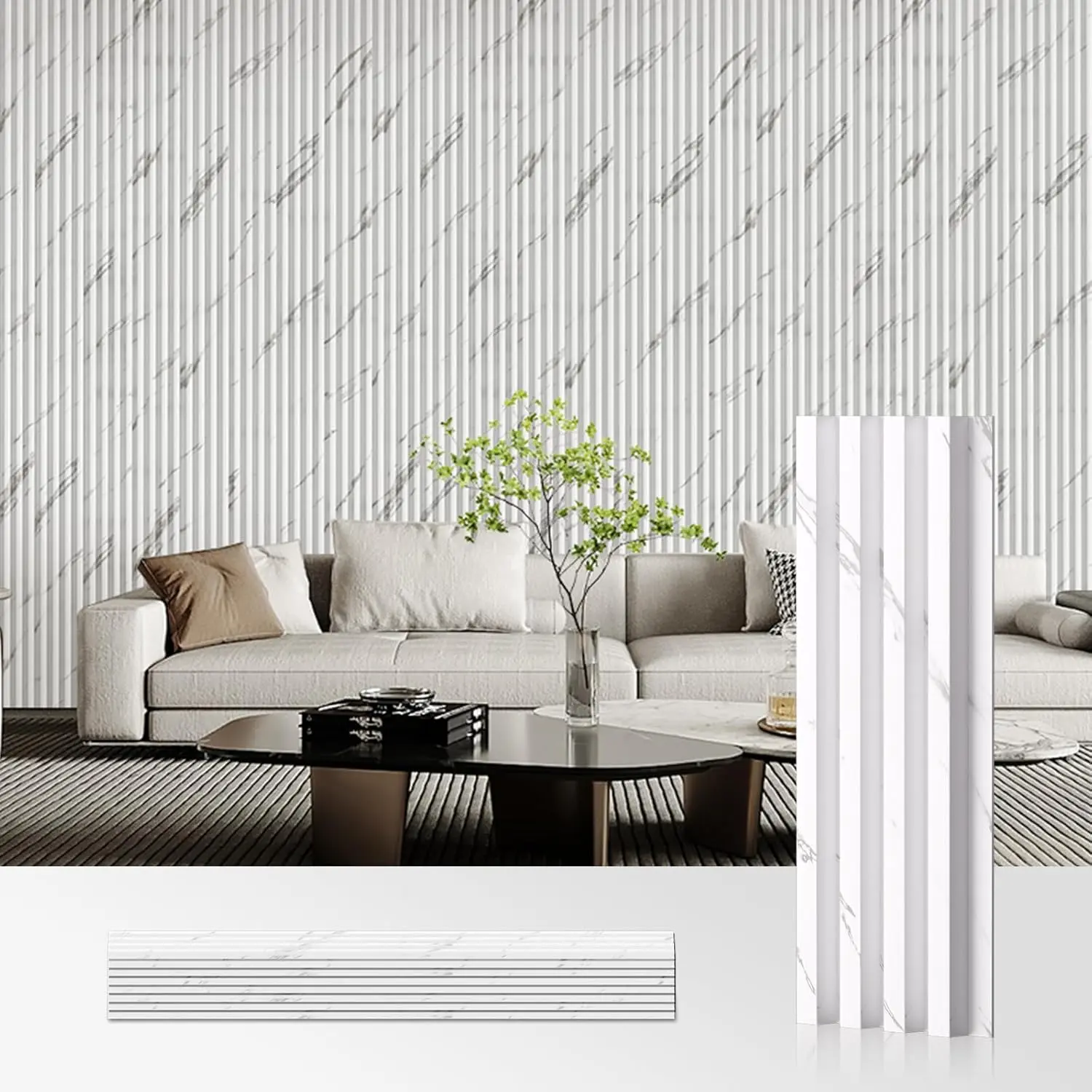 

Набор из 8 3D-акустических стеновых панелей, 96x6 дюймов, WPC-панели для гостиной, фона для телевизора, офиса