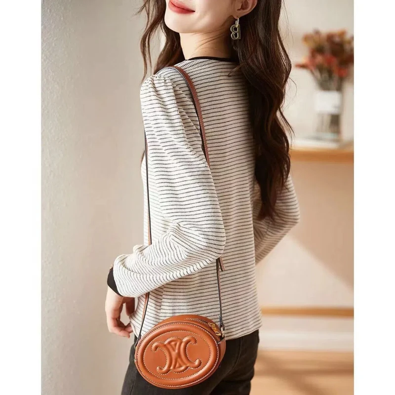 French Stripes 2024 Spring and Autumn New Patchwork Button Loose Square Neck Fashion Casual Elegant Long Sleeved Knitted Tops