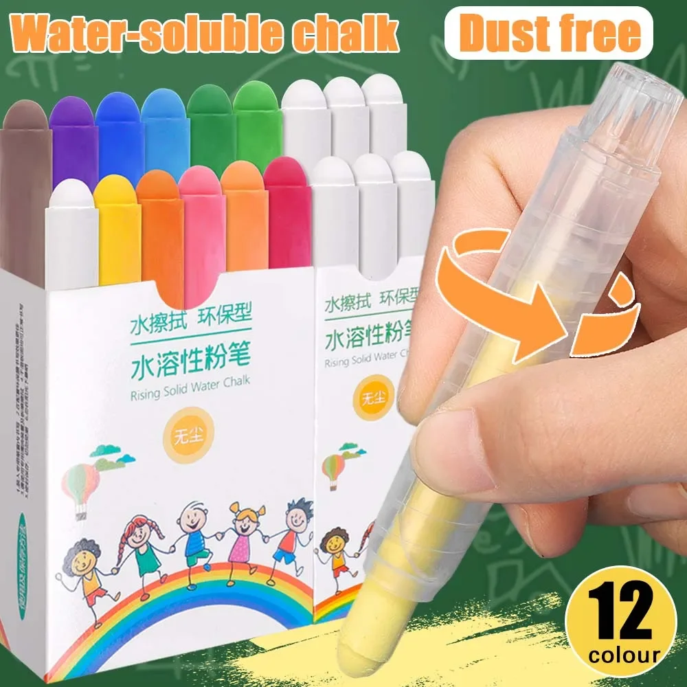 6/12PCS Safety Non Dust Chalks Solid Water Chalk Blackboard Whiteboard Drawing Pens with Pen Cover School Office Supplies