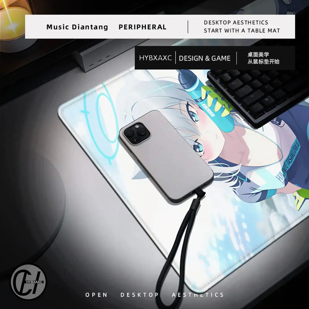 Games Girl Blue A-archive Sunaookami Shiroko Mouse Pad Anti Slip Rubber Edge Locked Thickened Laptop Gaming Desk Mat