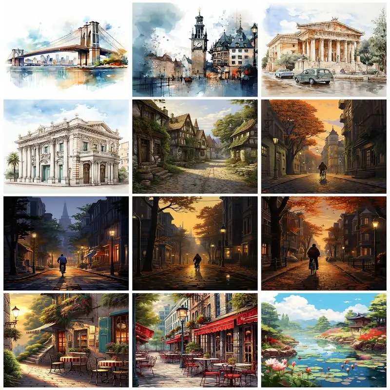 

SDOYUNO Painting By Numbers On Canvas Landscape Architecture Retro Art Diy Crafts Canvas Wall Art Living Room Decoration