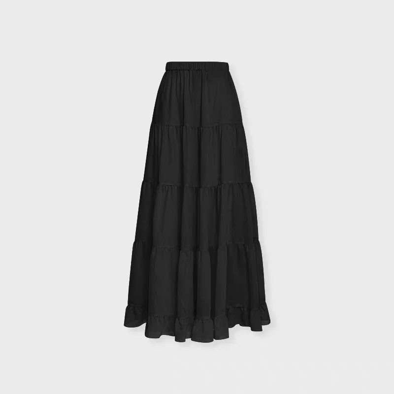 Maxi Long Skirts for Women Chiffon Korean Lolita Style Spring Summer Elastic Waist High Low Ruched Ruffles plus Size Skirt