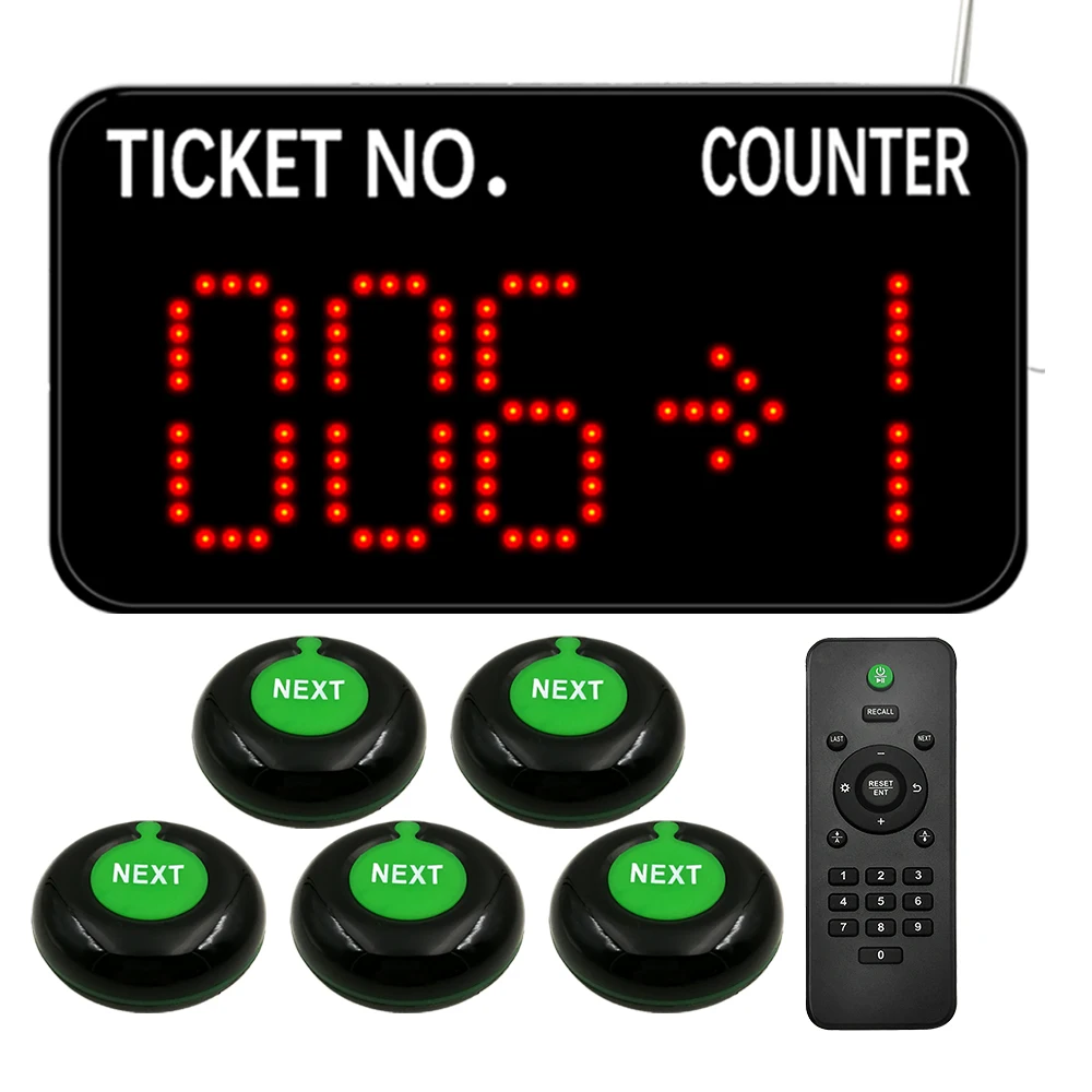 End Long Queues - Wireless Take-a-Number Machine Queue Management System with 5 Remote Call Button for Restaurant Hospital Bank