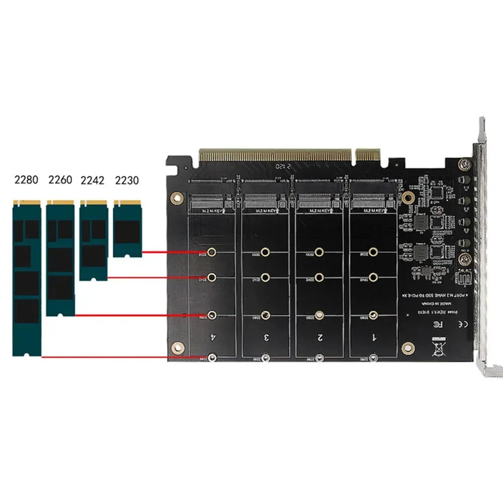 Fanned Adapter Card NVME M.2 Adapter For PCIE X16 Splitter Expansion Controller 4-Disk Soft RAID Efficient Heat Dissipation