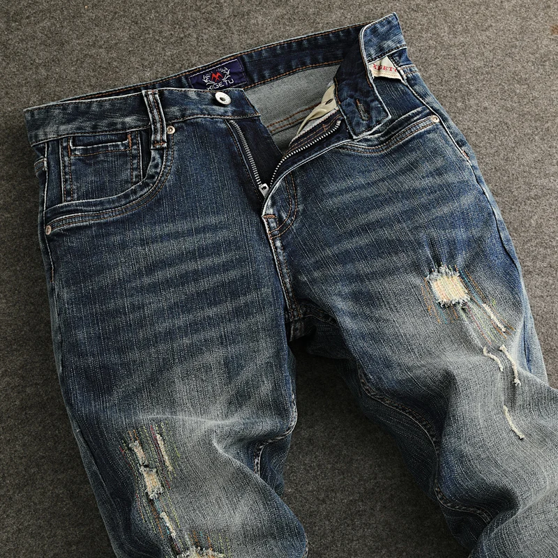 

fashion's Y2Knew high-quality jeans stretch slim fitY2K washed retro blue men's jeans Italian hip-hop brand pants hombre