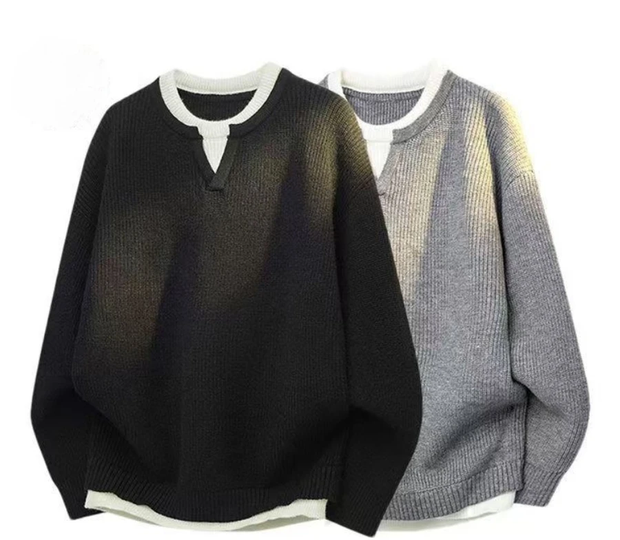 

Streetwear Fashion Mens Knit Sweaters Spring Autumn Casual Solid Color Long Sleeve Jumper Tops For Men Stylish Textured Sweater