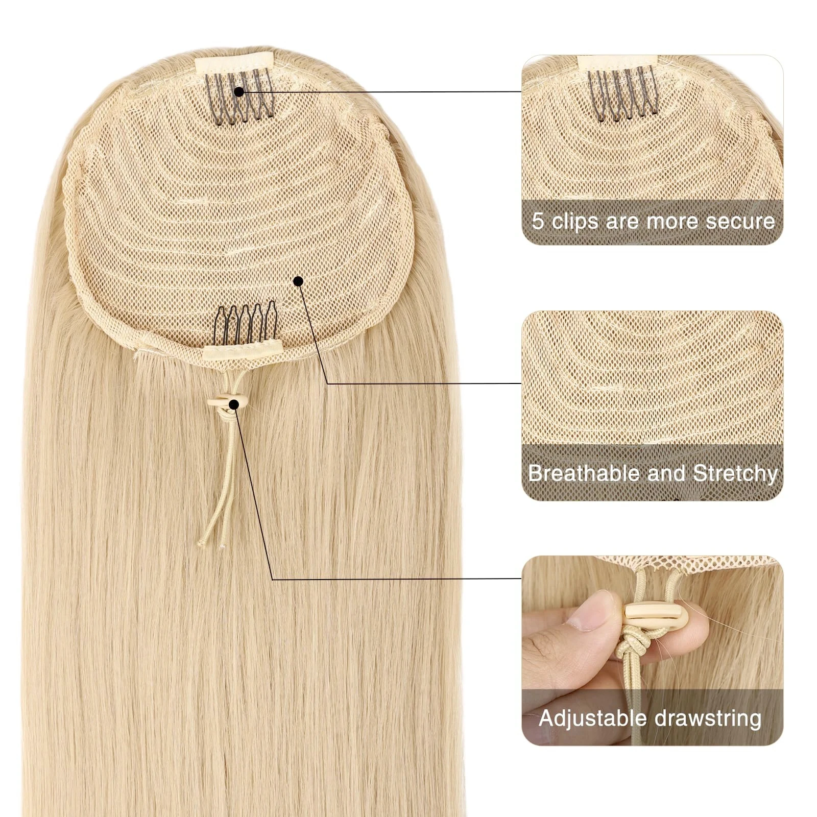 # 613 Blonde droite cordon queue de cheval pince dans les Extensions de cheveux 100% Extensions de cheveux humains non transformés 10-26 pouces 120G pour les femmes