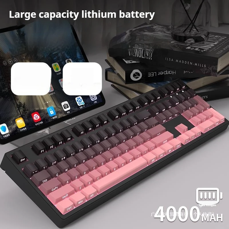 ALUA Cherry Cherry Axis Carved Mechanical Keyboard Wireless Bluetooth Three Mode Girl 87 Mouse Set Game E-sports Game Keyboard