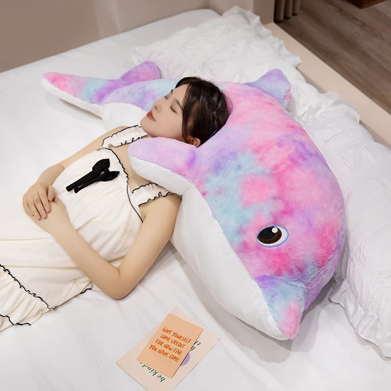 Lindos juguetes de peluche de delfín de colores, almohada de Animal marino de tamaño gigante, cojín suave de peluche, muñecas para dormir, regalos de Navidad, 50-130cm