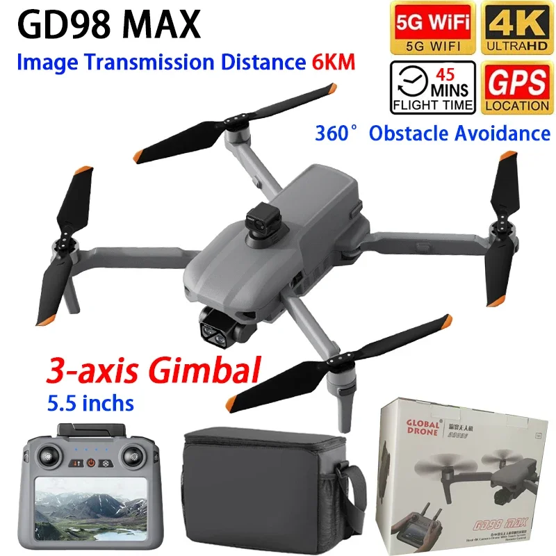 GLOBAL GD98 MAX Drone GPS 6KM FPV 3-axis Gimbal 4K Dual Camera 360° Obstacle Avoidance 5.5