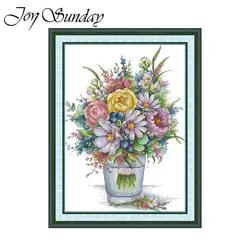 Joy Sunday Cross Stitch Kit Multicolored Vases HD Pattern Printed Counted Fabric Aida 16/14/11CT DIY Embroidery Set Home Decor