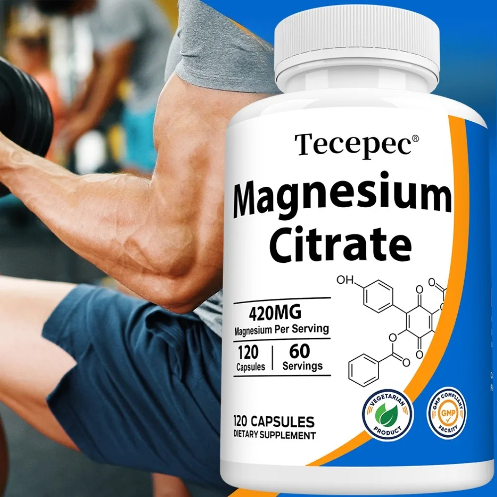 Magnesium Citrate 420mg Per Serving - Supports Muscle, Nerve and Bone Health, 60 Servings, Non-GMO, Vegan