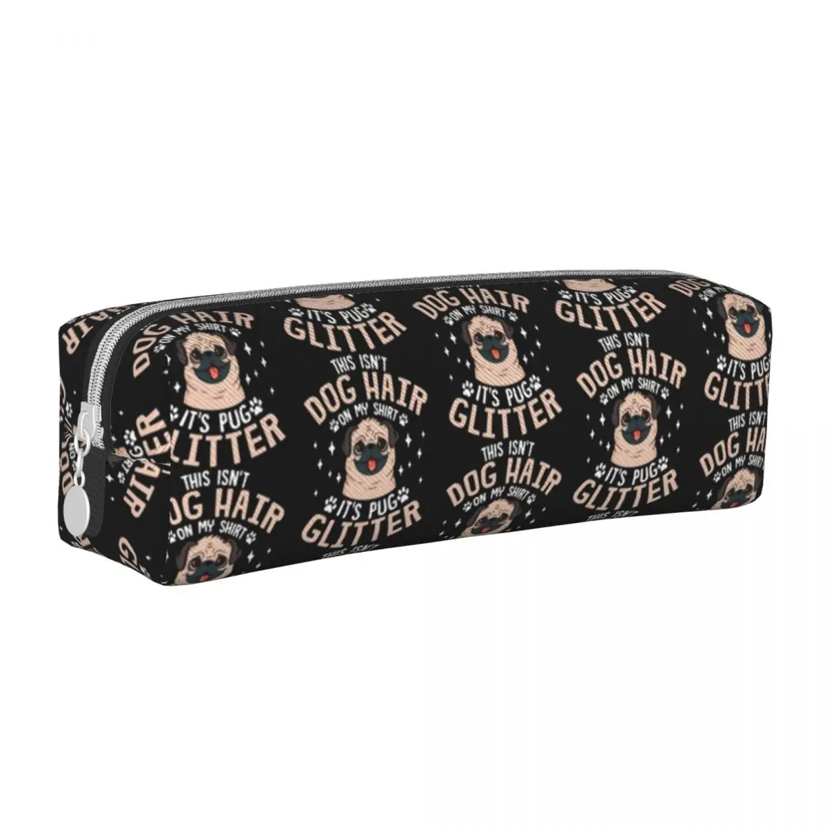 Lovely Cute Pug Dog Hair It Pug Glitter Pencil Case Pencil Box Pen for Student Large Bags Students School Zipper Stationery