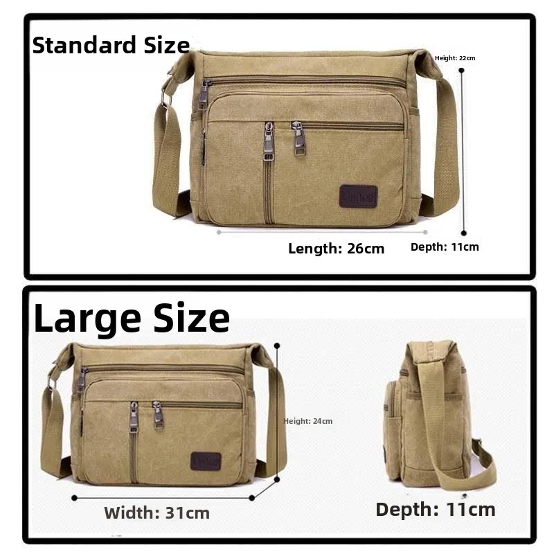 New 2025 Men's Casual Canvas Shoulder Bag Slant Crossbody Bag Sport Style Youth Soft Polyester  Zipper Closure Large Size