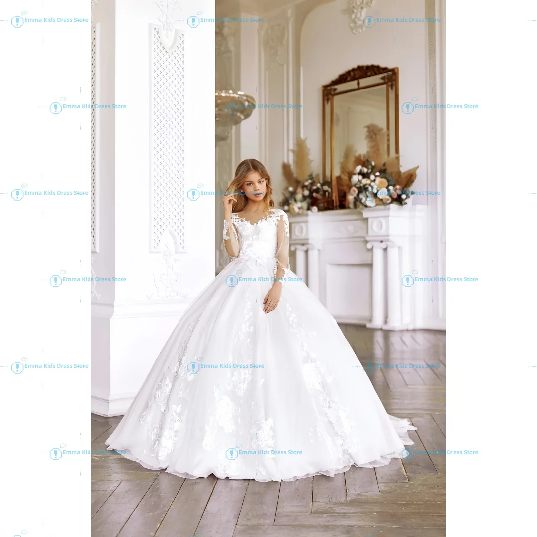 Drois Custom Prom Dress First Communion/Baptism Dress with Lace Appliqué, Flower Girl Dress with Train